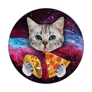 Funny Cute Space Cat Taco Pizza Galaxy Meme Universe Gift PopSockets PopGrip: Swappable Grip for Phones & Tablets