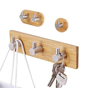 zmtt self adhesive hooks, 3 packs adhesive wall hooks towel coat hanger bamboo stainless steel hanger shelf for bathroom kitchen bedroom