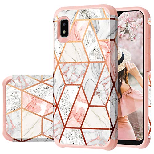 Fingic Samsung Galaxy A10E Case, Galaxy A10e Case Rose Gold Marble Design Shiny Glitter Bumper Hybrid Hard PC Soft Rubber Silicone Cover Anti-Scratch Shockproof Protective Case for Samsung A10e 5.8"