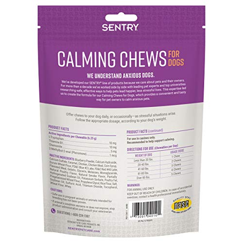 SENTRY PET Care Sentry Calming Chews for Dogs, Calming Aid Proven to Reduce Stress and Anxiety, Pheromones Prevent Unwanted Behaviors Including Barking, Jumping, and Separation Anxiety, 60 Count