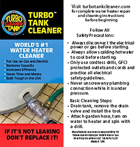 Turbo Tank Cleaner - Water Heater Cleaning Tool, Improves Hot Water Supply, Removes Hard Water Sediment, Flushes Gas & Electric Tanks, Pro-Grade DIY Solution