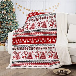 christmas throw blanket snowflake red elk christmas tree printed sherpa fleece blanket fuzzy warm throw blanket for bedding couch 50x60 inches