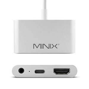 minix neo c-hagr, usb-c 3.5mm audio jack adapte with to 4k @ 60hz display output, multi os support macos, ipados, android os and windows os. silver