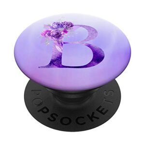 monogram initial letter b purple floral customized popsockets popgrip: swappable grip for phones & tablets