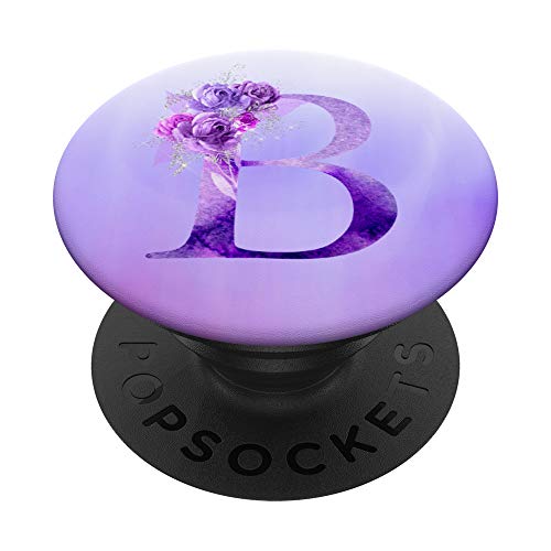 Monogram Initial Letter B purple floral Customized PopSockets PopGrip: Swappable Grip for Phones & Tablets