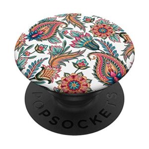 white background red blue leaves flower paisley popsockets popgrip: swappable grip for phones & tablets