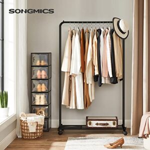 SONGMICS Clothes Rack with Wheels, 36 Inch Garment Rack, Clothing Rack for Hanging Clothes, with Dense Mesh Storage Shelf, 110 lb Load Capacity, 2 Brakes, Steel Frame, Black UHSR25BK