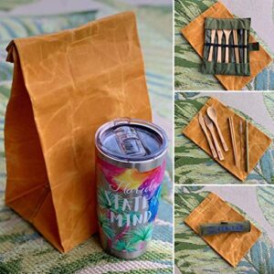 ECO/EGO Eco-Friendly Canvas Lunch Bag Set. 1 heavy duty and waterproof waxed canvas lunch bag/ 1 bamboo cutlery set (1 knife,1 fork,1 spoon,2 chopsticks,1 straw,1 cleaning brush,1 travel pouch).