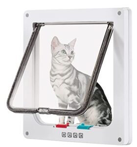 ceesc large cat door (outer size 11" x 9.8"), 4 way locking cat door for windows & sliding glass door, weatherproof cat flap door for cats & doggie with circumference < 24.8"