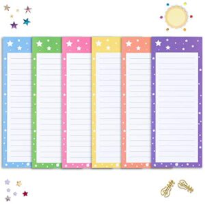 peach tree shade magnetic notepads, 6-pack 60 sheets per pad 3.5” x 9”, star patterns, for fridge, kitchen, shopping, grocery, to-do list, memo, reminder, note, book, stationery (starnotes sunrise)