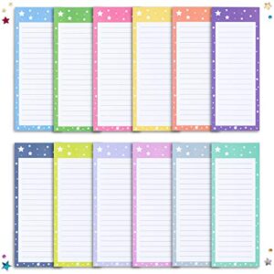 peach tree shade magnetic notepads, 12-pack of 60 sheets 3.5" x 9", star patterns, for fridge, kitchen, shopping, grocery, to-do list, memo, reminder, note, stationery (starnotes sunrise & moonlight)