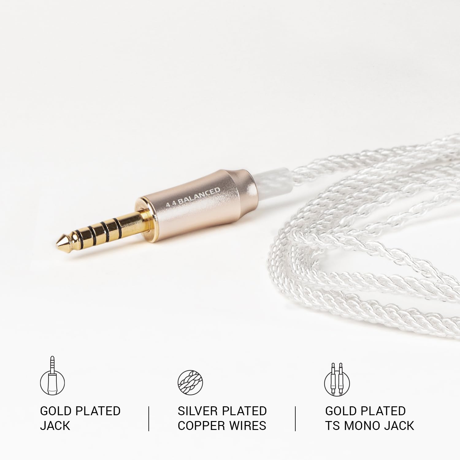 MEZE AUDIO | 99 Series Silver Plated Upgrade Balanced Cable 4.4mm Jack | Headphones HiFi Cable Replacement 4.4mm Male to Dual TS Mono 3.5mm Male Connector Plug | Cable Length 1.2m/3.9ft