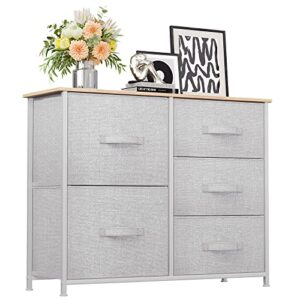 yitahome dresser with 5 drawers - fabric storage tower, organizer unit for bedroom, living room, hallway, closets & nursery - sturdy steel frame, wooden top & easy pull fabric bins