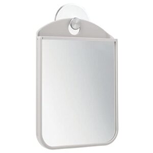 mDesign Bathroom Shower Suction Fog Away Shaving Mirror - Light Gray/Brushed