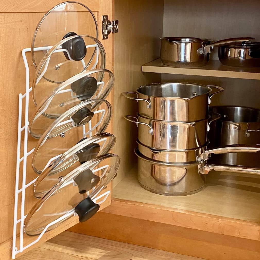 EVELOTS 6 Pot Lid Organizer for Cabinet or Pantry Wall - Cupboard Door Pots and Pans Organizer - Glass or Metal Pan Covers Cabinet Organizer - Rack Hanger Dividers