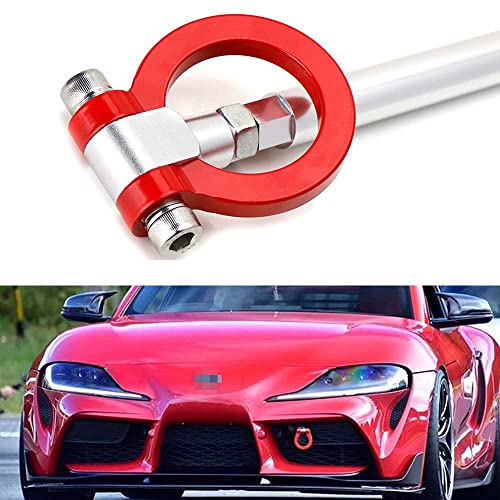 iJDMTOY Red Track Racing Style Tow Hook Ring Compatible with 2020-up Toyota Supra GR, Made of Lightweight Aluminum