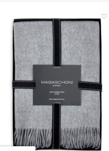 Magaschoni Solid 100% Cashmere Throw with Tassel Edge Grey Gift Box 50" W x 60" L