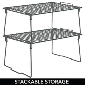 mDesign Farmhouse Metal Stacking Storage Shelf - Closet, Cabinet, Countertop 2-Tier Raised Organizer - for Bedrooms, Bathrooms, Entryways, Hallways - 2 Pack - Graphite Gray