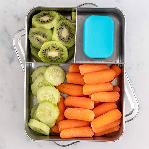 WeeSprout 18/8 Stainless Steel Bento Box (Large) - 3 Compartment Metal Lunch Box, for Kids & Adults, Bonus Dip Container, Fits in Lunch & Work Bags, Dishwasher & Freezer Friendly