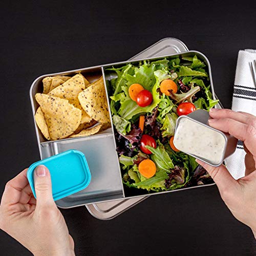 WeeSprout 18/8 Stainless Steel Bento Box (Large) - 3 Compartment Metal Lunch Box, for Kids & Adults, Bonus Dip Container, Fits in Lunch & Work Bags, Dishwasher & Freezer Friendly