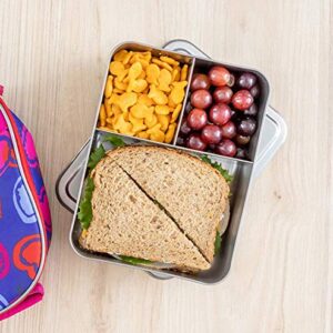 WeeSprout 18/8 Stainless Steel Bento Box (Large) - 3 Compartment Metal Lunch Box, for Kids & Adults, Bonus Dip Container, Fits in Lunch & Work Bags, Dishwasher & Freezer Friendly