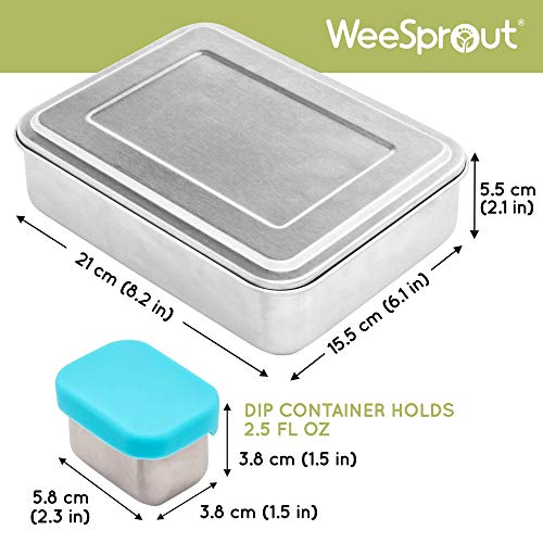 WeeSprout 18/8 Stainless Steel Bento Box (Large) - 3 Compartment Metal Lunch Box, for Kids & Adults, Bonus Dip Container, Fits in Lunch & Work Bags, Dishwasher & Freezer Friendly