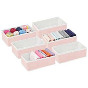 mdesign soft fabric dresser drawer and closet storage organizer bin for bedroom - holds lingerie, bras, socks, leggings, clothes, purses, scarves, jane collection - 6 pack - pink/white