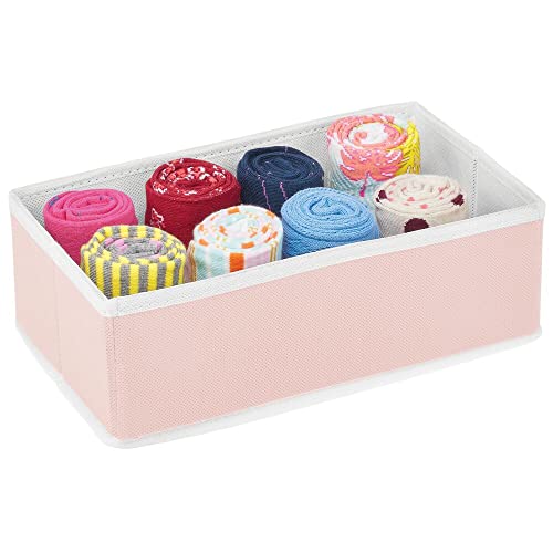 mDesign Soft Fabric Dresser Drawer and Closet Storage Organizer Bin for Bedroom - Holds Lingerie, Bras, Socks, Leggings, Clothes, Purses, Scarves, Jane Collection - 6 Pack - Pink/White