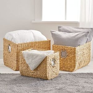 mDesign Natural Woven Hyacinth Closet Storage Organizer Basket Bin - for Cube Furniture Shelving in Closet, Bedroom, Bathroom, Entryway, Office - 3 Pack - Natural/Chrome