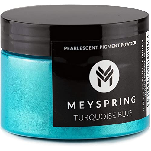 MEYSPRING Turquoise Blue Mica Powder - 50g - Epoxy Resin Color Pigment - Teal Mica Powder for Resin Ocean Art, River Tables, Woodworking - Cosmetic Grade