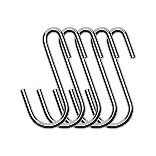 ONLYKXY Silver Stainless Steel Heavy Duty S Hooks Use in Kitchen, Bathroom, Bedroom and Office, Handing Hooks for Kitchenware, Spoons, Pans Pots, Utensils, Clothes, Bags, Towels, Plants, Set of 5