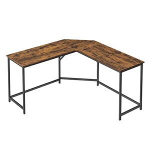 vasagle l-shaped computer desk, 58-inch corner desk for study, home office writing workstation, gaming table, space-saving, easy assembly, industrial design, rustic brown and black ulwd73x