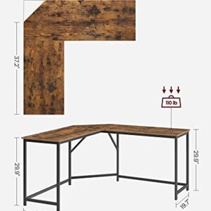 VASAGLE L-Shaped Computer Desk, 58-Inch Corner Desk for Study, Home Office Writing Workstation, Gaming Table, Space-Saving, Easy Assembly, Industrial Design, Rustic Brown and Black ULWD73X