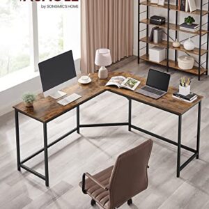 VASAGLE L-Shaped Computer Desk, 58-Inch Corner Desk for Study, Home Office Writing Workstation, Gaming Table, Space-Saving, Easy Assembly, Industrial Design, Rustic Brown and Black ULWD73X