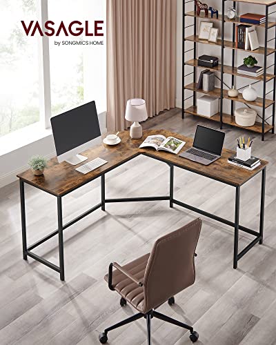 VASAGLE L-Shaped Computer Desk, 58-Inch Corner Desk for Study, Home Office Writing Workstation, Gaming Table, Space-Saving, Easy Assembly, Industrial Design, Rustic Brown and Black ULWD73X
