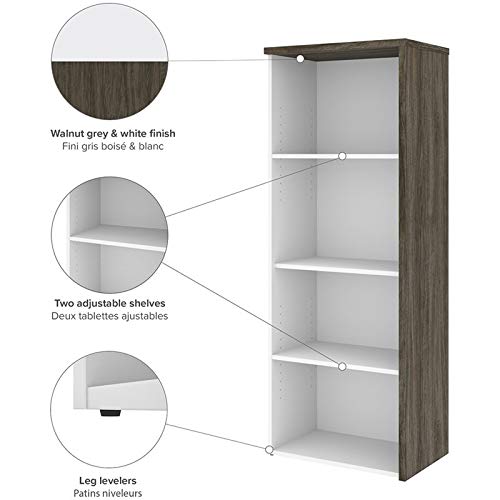 Bestar Gemma 4 Shelf Bookcase in Walnut Gray and White