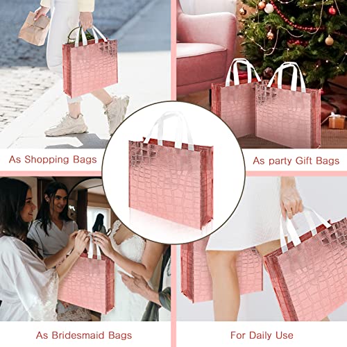 LadyRosian 12 Pcs Reusable Glossy Rose Gold Gift Bag, Non-woven Tote Grocery Bag with Handle, Foldable Party Favor Gift Bags for Bridesmaid, Wedding, Party, Birthday, Valentines, Proposal