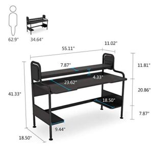 Tribesigns 55 Inch Computer Desk with Hutch, Large Gaming Desk with Monitor Shelf and Storage Shelves, Studio Workstation Desk Studying Writing Table for Home Office (Black)