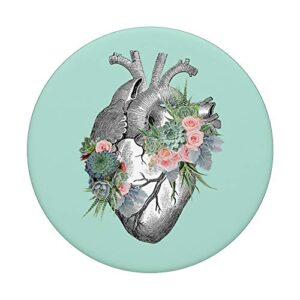 Anatomical human Heart floral with succulents plants PopSockets Swappable PopGrip