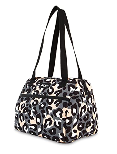 PackIt Freezable Hampton Lunch Bag, Wild Leopard Gray, Built with EcoFreeze Technology, Collapsible, Reusable, Zip Closure with Front Pocket and Shoulder Straps, Perfect for Tweens and Adults