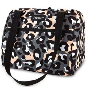 PackIt Freezable Hampton Lunch Bag, Wild Leopard Gray, Built with EcoFreeze Technology, Collapsible, Reusable, Zip Closure with Front Pocket and Shoulder Straps, Perfect for Tweens and Adults