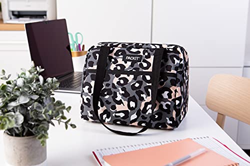 PackIt Freezable Hampton Lunch Bag, Wild Leopard Gray, Built with EcoFreeze Technology, Collapsible, Reusable, Zip Closure with Front Pocket and Shoulder Straps, Perfect for Tweens and Adults