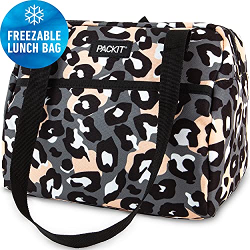 PackIt Freezable Hampton Lunch Bag, Wild Leopard Gray, Built with EcoFreeze Technology, Collapsible, Reusable, Zip Closure with Front Pocket and Shoulder Straps, Perfect for Tweens and Adults