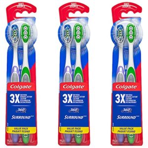 colgate 360 surround manual toothbrushes with tongue and cheek cleaner, 6 count