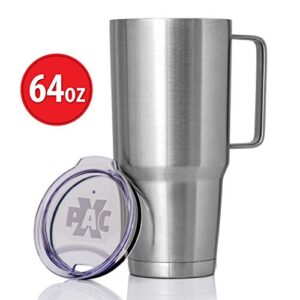 Maxam XPAC 64 Ounce Double Vacuum Wall Stainless Steel Vacuum Insulated Tumbler with Lid and Handle, Fits in a 4 Inch Wide Car Beverage Holder