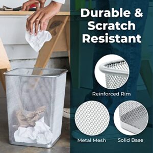 Greenco Mesh Square Wastebasket, 6 Gallon, 2pk (Silver) - Lightweight & Sturdy Office Trash Cans for Near Desk - Garbage Can for Bedroom, Kitchen, Dorm - Garbage Bin - Trash Can Office & Home Supplies