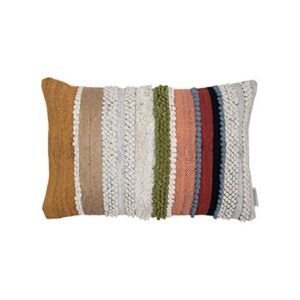 foreside home & garden multicolor hand woven 14 x 22 inch decorative cotton throw pillow cover with insert and hand embroidered details