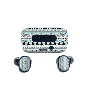mightyskins carbon fiber skin for skullcandy sesh true wireless earbuds - turquoise tribal | protective, durable textured carbon fiber finish | easy to apply | made in the usa