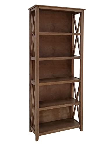 Amazon Brand – Stone & Beam 5-Shelf Bookcase, 75"H, Weathered Oak Finish