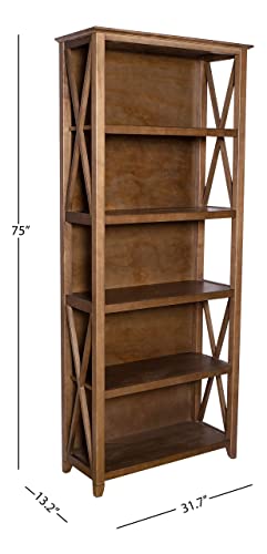 Amazon Brand – Stone & Beam 5-Shelf Bookcase, 75"H, Weathered Oak Finish